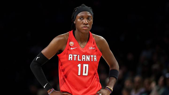 May 9, 2026; Minneapolis, Minnesota, USA; Atlanta Dream guard Rhyne Howard (10) looks on against the Minnesota Lynx during the first half at Target Center. Mandatory Credit: Matt Krohn-Imagn Images