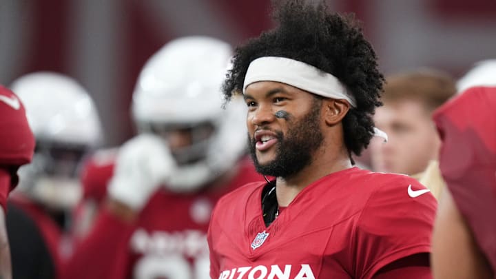 Arizona Cardinals quarterback Kyler Murray walks the sidelines as they play a preseason game against the Kansas City Chiefs at State Farm Stadium on Aug. 9, 2025.