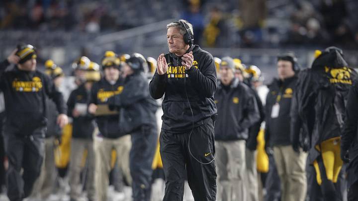 Iowa head coach Kirk Ferentz cheers after the Hawkeyes scored a touchdown against Boston College on Wednesday, Dec. 27, 2017. Iowa head coach Kirk Ferentz cheers after the Hawkeyes scored a touchdown against Boston College on Wednesday, Dec. 27, 2017.
