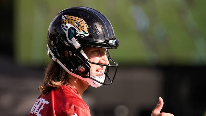 Jacksonville Jaguars Quarterback Trevor Lawrence (16) gives a thumbs up during the Jacksonville Jaguars 10th day of NFL Training Camp at the Miller Electric Center in Jacksonville, Fla., Sunday, August 9, 2026.    [Doug Engle/Florida Times-Union]