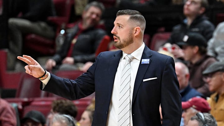 Jan 31, 2026; Tallahassee, Florida, USA; Florida State Seminoles head coach Luke Loucks during the game against the Stanford Cardinal at Donald L. Tucker Center. Mandatory Credit: Melina Myers-Imagn Images