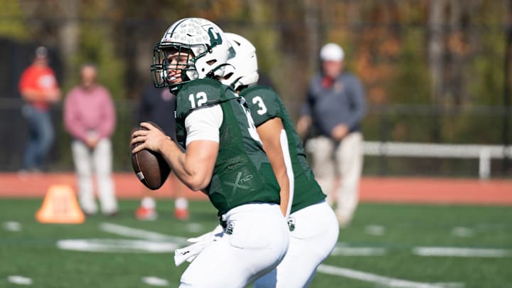 Oct 19, 2024; Morristown, NJ, USA; Bergen Catholic football at Delbarton. D #12 QB Jadon Prinzivalli.