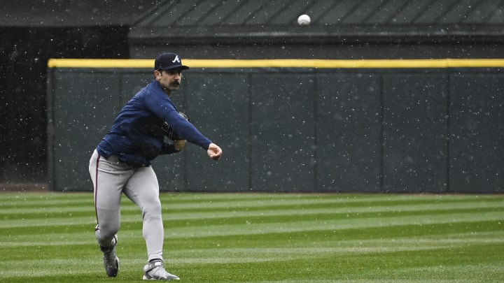 Apr 3, 2024; Chicago, Illinois, USA; Atlanta Braves starting pitcher Spencer Strider (99) warms up