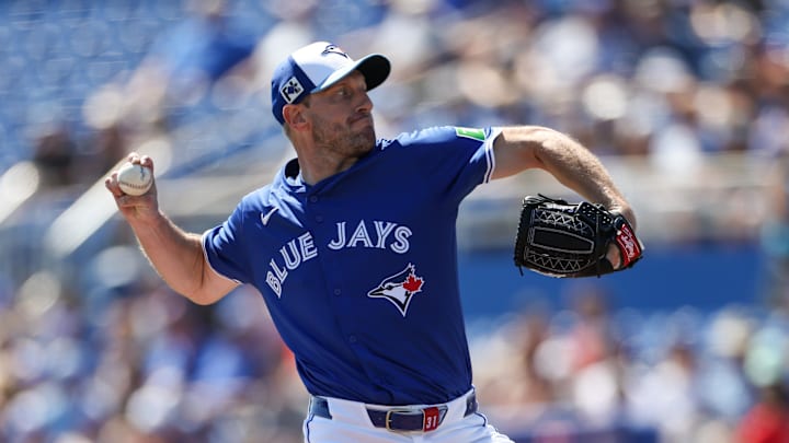 Toronto Blue Jays pitcher Max Scherzer (31) throws a pitch against the Philadelphia Phillies in the first inning during spring training at TD Ballpark on March 2.