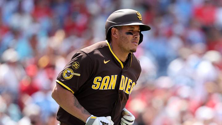 Jun 4, 2026; Philadelphia, Pennsylvania, USA; San Diego Padres third baseman Manny MacHado (13) hits a two RBI home run against the Philadelphia Phillies during the seventh inning at Citizens Bank Park. Mandatory Credit: Bill Streicher-Imagn Images Jun 4, 2026; Philadelphia, Pennsylvania, USA; San Diego Padres third baseman Manny MacHado (13) hits a two RBI home run against the Philadelphia Phillies during the seventh inning at Citizens Bank Park. Mandatory Credit: Bill Streicher-Imagn Images
