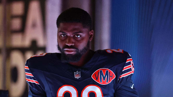Oct 19, 2025; Chicago, Illinois, USA; Chicago Bears cornerback Tyrique Stevenson (29) takes the field before the game against the New Orleans Saints at Soldier Field. Mandatory Credit: Mike Dinovo-Imagn Images
