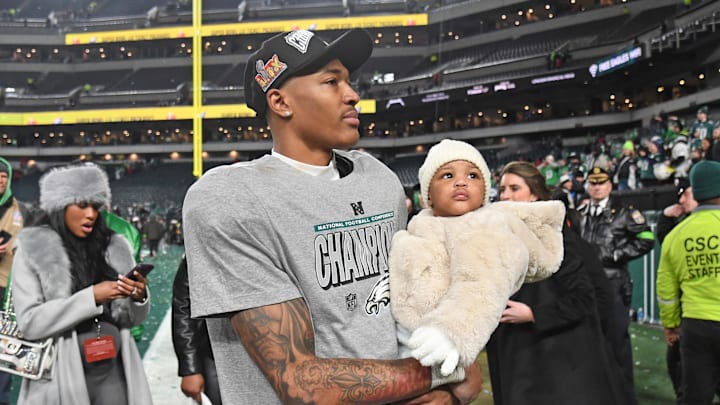 Jan 26, 2025; Philadelphia, PA, USA;Philadelphia Eagles wide receiver DeVonta Smith (6) walks off the field after win against the Washington Commanders in the NFC Championship game at Lincoln Financial Field. Mandatory Credit: Eric Hartline-Imagn Images Jan 26, 2025; Philadelphia, PA, USA;Philadelphia Eagles wide receiver DeVonta Smith (6) walks off the field after win against the Washington Commanders in the NFC Championship game at Lincoln Financial Field. Mandatory Credit: Eric Hartline-Imagn Images