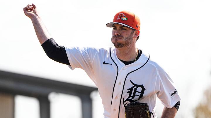 Detroit Tigers pitcher Matt Seelinger practices during spring training at TigerTown in Lakeland, Fla. on Saturday, Feb. 14, 2026.