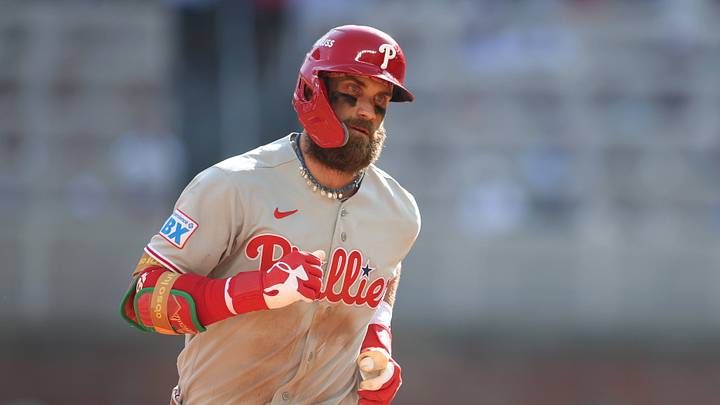 Sep 30, 2026; Cumberland, Georgia, USA; Philadelphia Phillies outfielder Bryce Harper (3) rounds the bases after hitting a solo home run against the Atlanta Braves in the eighth inning during game two of the Wildcard round for the 2026 MLB Playoffs at Truist Park. Mandatory Credit: Brett Davis-Imagn Images Sep 30, 2026; Cumberland, Georgia, USA; Philadelphia Phillies outfielder Bryce Harper (3) rounds the bases after hitting a solo home run against the Atlanta Braves in the eighth inning during game two of the Wildcard round for the 2026 MLB Playoffs at Truist Park. Mandatory Credit: Brett Davis-Imagn Images