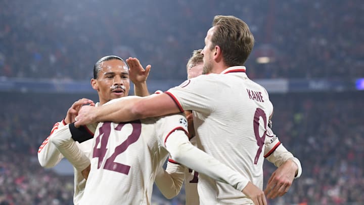 Bayern Munich players celebrate the solitary goal of the game against Benfica 