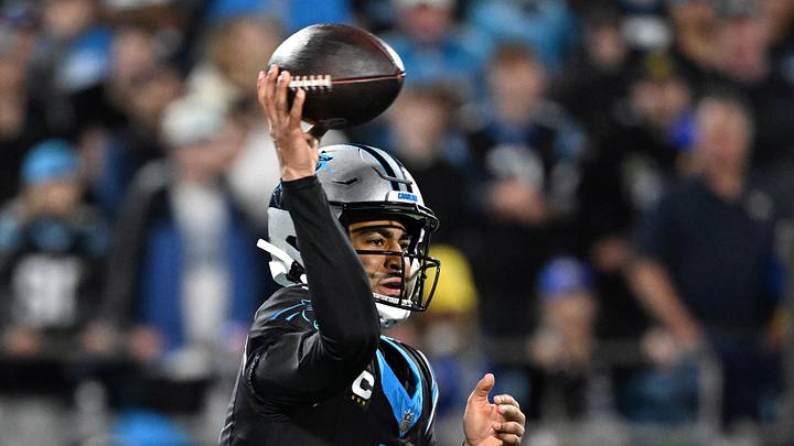 Carolina Panthers quarterback Bryce Young (9) passes the ball in the fourth quarter in an NFC Wild Card Round 