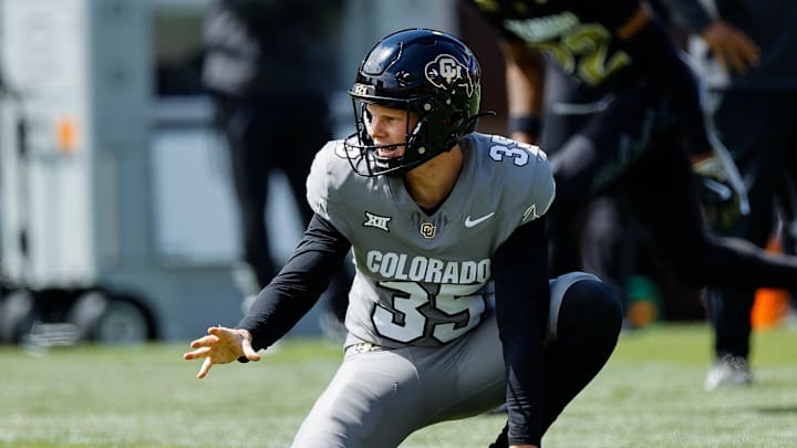 Apr 19, 2025; Boulder, CO, USA; Colorado Buffaloes punter Damon Greaves (35) during the spring game at Folsom Field. Mandatory Credit: Isaiah J. Downing-Imagn Images Apr 19, 2025; Boulder, CO, USA; Colorado Buffaloes punter Damon Greaves (35) during the spring game at Folsom Field. Mandatory Credit: Isaiah J. Downing-Imagn Images