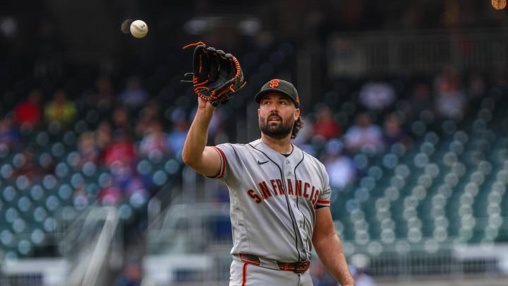 Jun 17, 2026; Cumberland, Georgia, USA; San Francisco Giants pitcher Robbie Ray (38) catches the ball after pitching against the Atlanta Braves during the third inning at Truist Park. Mandatory Credit: Jordan Godfree-Imagn Images Jun 17, 2026; Cumberland, Georgia, USA; San Francisco Giants pitcher Robbie Ray (38) catches the ball after pitching against the Atlanta Braves during the third inning at Truist Park. Mandatory Credit: Jordan Godfree-Imagn Images
