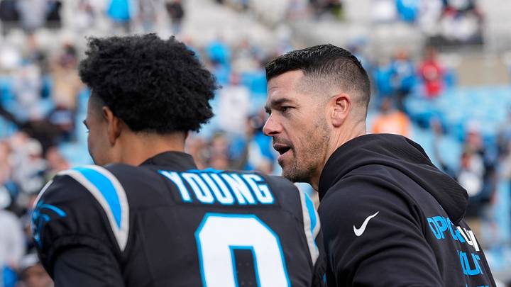 Dec 21, 2025; Charlotte, North Carolina, USA; Carolina Panthers head coach Dave Canales greets quarterback Bryce Young (9) after a win against the Tampa Bay Buccaneers at Bank of America Stadium. Mandatory Credit: Jim Dedmon-Imagn Images Dec 21, 2025; Charlotte, North Carolina, USA; Carolina Panthers head coach Dave Canales greets quarterback Bryce Young (9) after a win against the Tampa Bay Buccaneers at Bank of America Stadium. Mandatory Credit: Jim Dedmon-Imagn Images