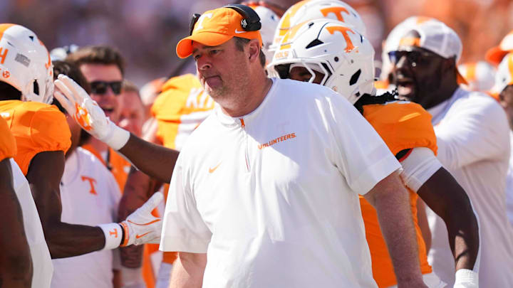Tennessee head coach Josh Heupel during a NCAA football game between Tennessee and Georgia at Neyland Stadium in Knoxville, Tennessee, on September 13, 2025. Tennessee head coach Josh Heupel during a NCAA football game between Tennessee and Georgia at Neyland Stadium in Knoxville, Tennessee, on September 13, 2025.