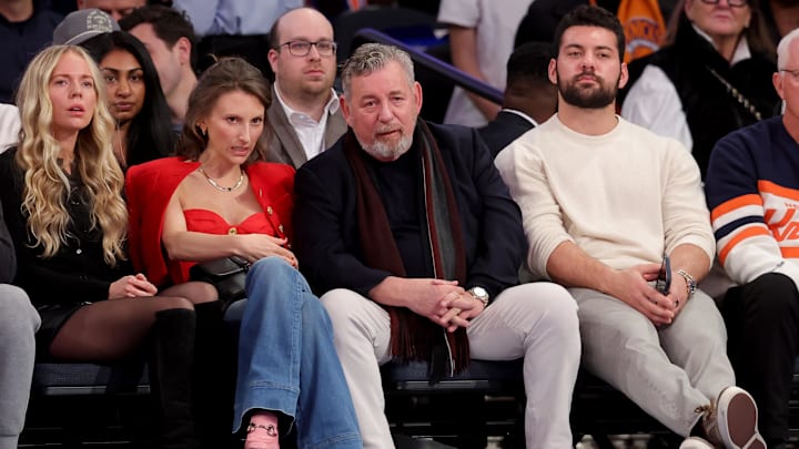 Nov 15, 2024; New York, New York, USA; New York Knicks executive chairman James Dolan sits court side during the second quarter against the Brooklyn Nets at Madison Square Garden. Mandatory Credit: Brad Penner-Imagn Images Nov 15, 2024; New York, New York, USA; New York Knicks executive chairman James Dolan sits court side during the second quarter against the Brooklyn Nets at Madison Square Garden. Mandatory Credit: Brad Penner-Imagn Images