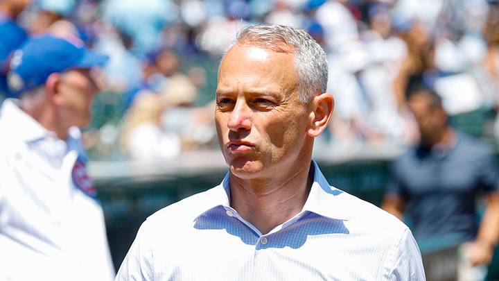 Jul 18, 2025; Chicago, Illinois, USA; Chicago Cubs President of Baseball Operations Jed Hoyer walks on the sidelines before a baseball game between the Chicago Cubs and Boston Red Sox at Wrigley Field. Mandatory Credit: Kamil Krzaczynski-Imagn Images