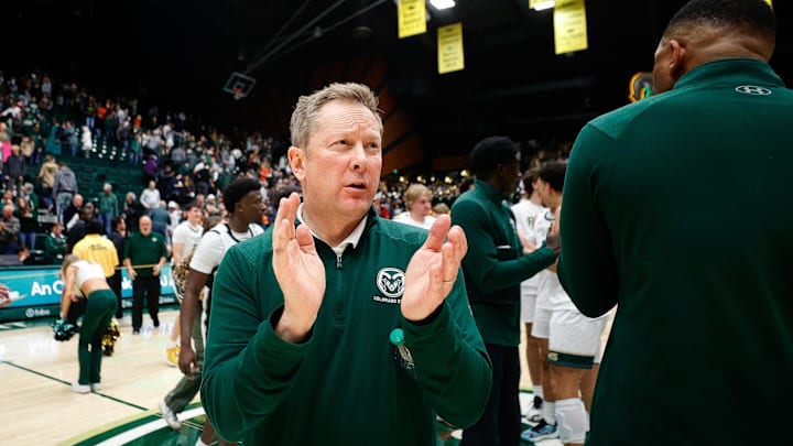 Dec 6, 2023; Fort Collins, Colorado, USA; Colorado State Rams head coach Niko Medved after the game against the Denver Pioneers at Moby Arena. Mandatory Credit: Isaiah J. Downing-Imagn Images Dec 6, 2023; Fort Collins, Colorado, USA; Colorado State Rams head coach Niko Medved after the game against the Denver Pioneers at Moby Arena. Mandatory Credit: Isaiah J. Downing-Imagn Images
