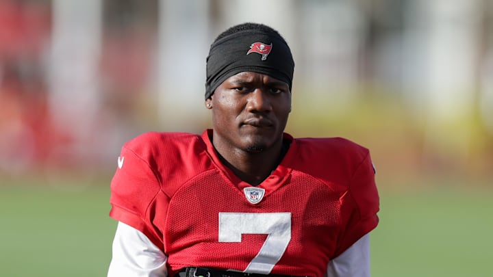 Tampa Bay Buccaneers running back Bucky Irving participates in training camp at AdventHealth Training Center.