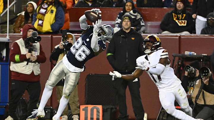  Dallas Cowboys cornerback DaRon Bland intercepts a pass intended for Washington Commanders wide receiver Terry McLaurin