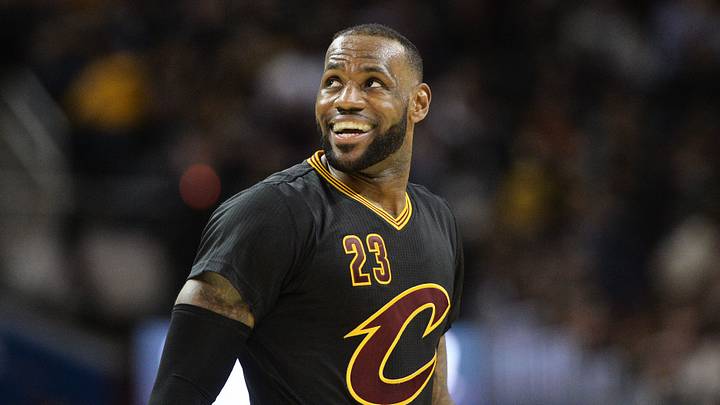 Feb 15, 2017; Cleveland, OH, USA; Cleveland Cavaliers forward LeBron James (23) reacts to a play during the second half against the Indiana Pacers at Quicken Loans Arena. The Cavs won 113-104. Mandatory Credit: Ken Blaze-USA TODAY Sports