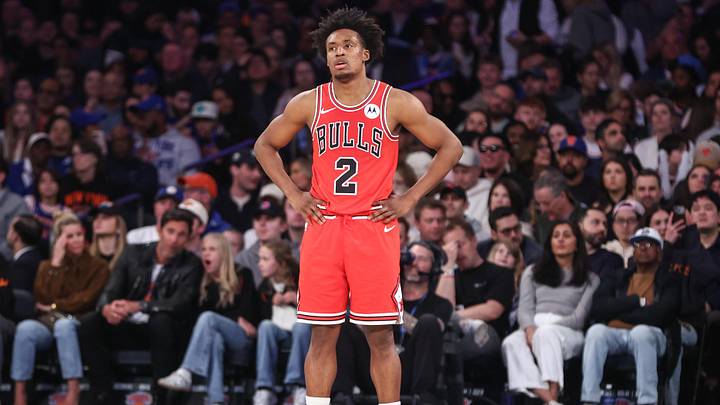 Apr 3, 2026; New York, New York, USA;  Chicago Bulls guard Collin Sexton (2) at Madison Square Garden. Mandatory Credit: Wendell Cruz-Imagn Images