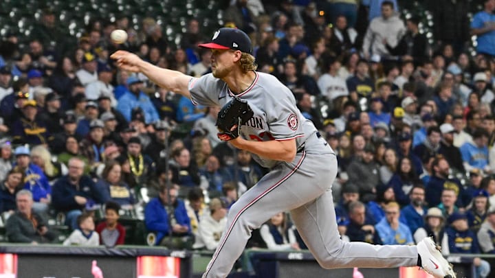 Apr 10, 2026; Milwaukee, Wisconsin, USA; Washington Nationals pitcher Jake Irvin (27) throws a pitch in the first inning against the Milwaukee Brewers at American Family Field. Mandatory Credit: Benny Sieu-Imagn Images Apr 10, 2026; Milwaukee, Wisconsin, USA; Washington Nationals pitcher Jake Irvin (27) throws a pitch in the first inning against the Milwaukee Brewers at American Family Field. Mandatory Credit: Benny Sieu-Imagn Images