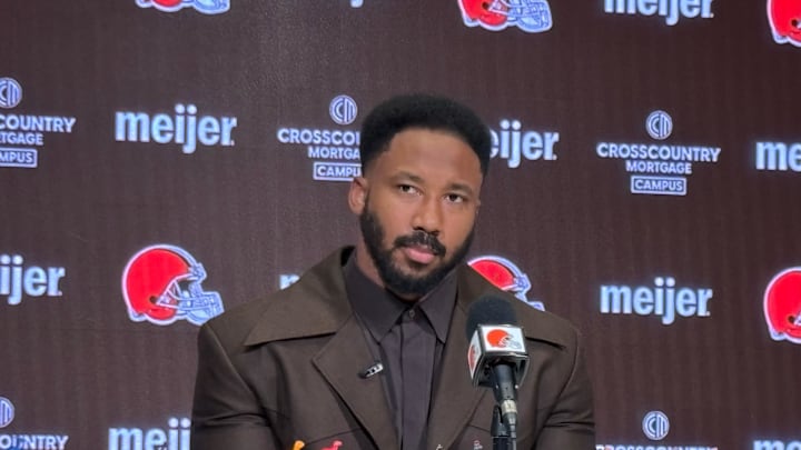 Cleveland Browns defensive end Myles Garrett spoke March 14, 2025, at team headquarters in Berea, Ohio, about signing a historic contract extension. Garrett loves dinosaurs, so his media availability had a theme.
