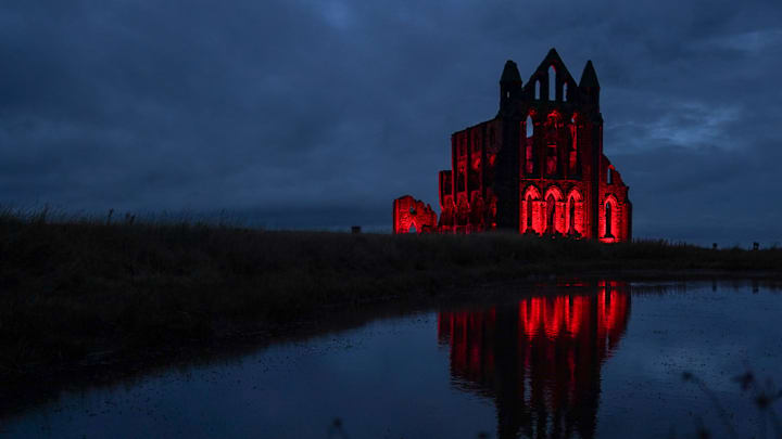 Whitby Abbey Is Illuminated For The End Of Dracula Season