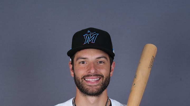 Feb 19, 2025; Jupiter, FL, USA; Miami Marlins catcher Joe Mack (80). Mandatory Credit: Jim Rassol-Imagn Images Feb 19, 2025; Jupiter, FL, USA; Miami Marlins catcher Joe Mack (80). Mandatory Credit: Jim Rassol-Imagn Images
