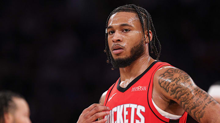 Feb 3, 2025; New York, New York, USA; Houston Rockets forward Cam Whitmore (7) looks on during the second half against the New York Knicks at Madison Square Garden. Mandatory Credit: Vincent Carchietta-Imagn Images Feb 3, 2025; New York, New York, USA; Houston Rockets forward Cam Whitmore (7) looks on during the second half against the New York Knicks at Madison Square Garden. Mandatory Credit: Vincent Carchietta-Imagn Images