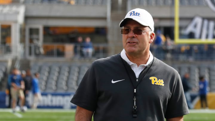 Nov 4, 2023; Pittsburgh, Pennsylvania, USA;  Pittsburgh Panthers head coach Pat Narduzzi watches the