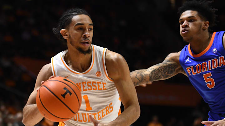 Tennessee's Freddie Dilione V drives to the basket against Florida during the 2023-24 season. 