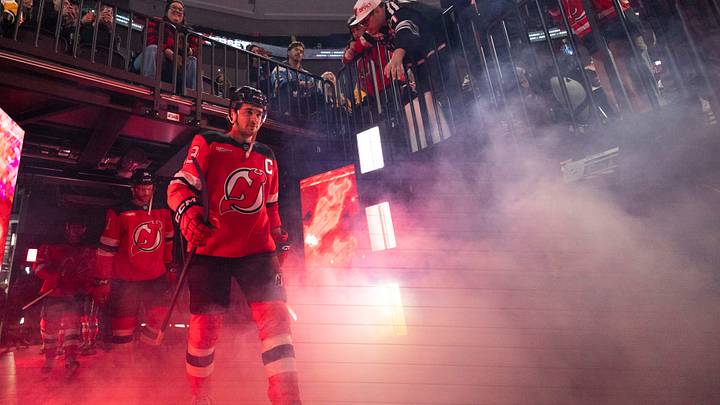 Apr 9, 2026; Newark, New Jersey, USA; New Jersey Devils center Nico Hischier (13) makes his entrance to the ice after the first period against the Pittsburgh Penguins at Prudential Center. Mandatory Credit: Luther Schlaifer-Imagn Images Apr 9, 2026; Newark, New Jersey, USA; New Jersey Devils center Nico Hischier (13) makes his entrance to the ice after the first period against the Pittsburgh Penguins at Prudential Center. Mandatory Credit: Luther Schlaifer-Imagn Images