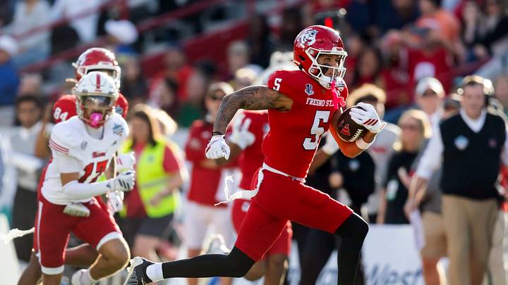 Dec 27, 2025; Tucson, AZ, USA; Fresno State Bulldogs wide receiver Josiah Freeman (5) against the Miami (OH) RedHawks during the Snoop Dogg Arizona Bowl at Casino Del Sol Stadium. Mandatory Credit: Mark J. Rebilas-Imagn Images Dec 27, 2025; Tucson, AZ, USA; Fresno State Bulldogs wide receiver Josiah Freeman (5) against the Miami (OH) RedHawks during the Snoop Dogg Arizona Bowl at Casino Del Sol Stadium. Mandatory Credit: Mark J. Rebilas-Imagn Images