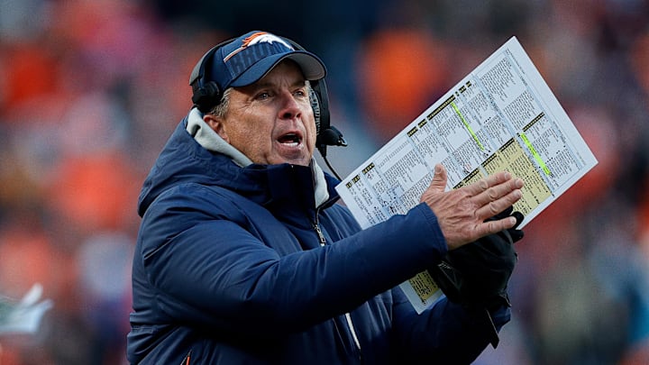 Oct 29, 2023; Denver, Colorado, USA; Denver Broncos head coach Sean Payton calls a timeout in the