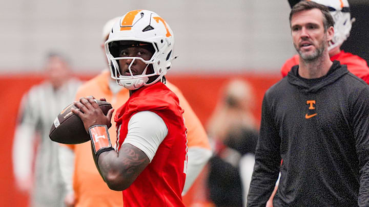 Tennessee quarterback Faizon Brandon (11) during the Vols' first spring football practice in Knoxville on March 16, 2026. Tennessee quarterback Faizon Brandon (11) during the Vols' first spring football practice in Knoxville on March 16, 2026.