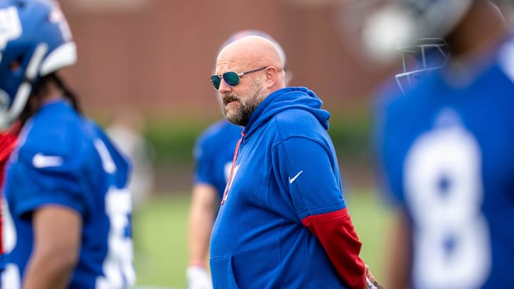Brian Daboll, head coach of the NY Giants, is shown during a practice at Quest Diagnostics Training Center, East Rutherford, NJ, May 28, 2025.