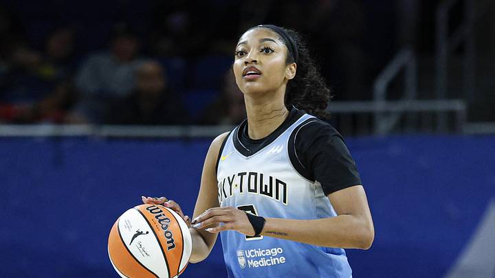 Sep 3, 2025; Chicago, Illinois, USA; Chicago Sky forward Angel Reese (5) brings the ball up court against the Connecticut Sun during the second half at Wintrust Arena. Mandatory Credit: Kamil Krzaczynski-Imagn Images