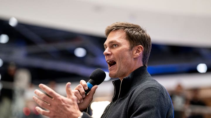 Tom Brady appears at American Dream for the grand opening of Card Vault by Tom Brady, a sports card and memorabilia retailer, East Rutherford, Friday, Apr. 11, 2025.