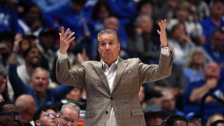 Mar 15, 2024; Nashville, TN, USA; Kentucky Wildcats head coach John Calipari questions a call during Mar 15, 2024; Nashville, TN, USA; Kentucky Wildcats head coach John Calipari questions a call during