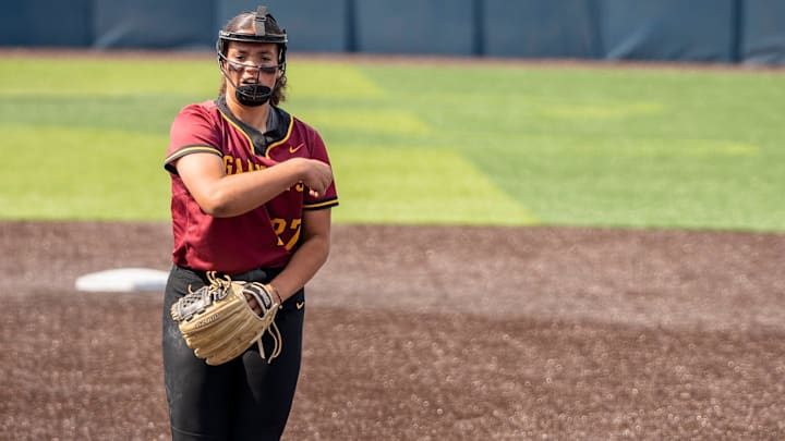 Jefferson takes on Haddon Heights in the Group 2 softball state final at Kean University on Saturday, June 10, 2023. H #27 Sophia Bordi pitches the ball.