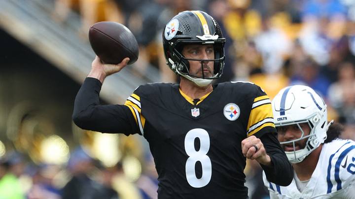 Oct 11, 2026; Pittsburgh, Pennsylvania, USA; Pittsburgh Steelers quarterback Aaron Rodgers (8) looks to throw while pressured by Indianapolis Colts defensive end Jaylahn Tuimoloau (91) in the second quarter at Acrisure Stadium. Mandatory Credit: Charles LeClaire-Imagn Images Oct 11, 2026; Pittsburgh, Pennsylvania, USA; Pittsburgh Steelers quarterback Aaron Rodgers (8) looks to throw while pressured by Indianapolis Colts defensive end Jaylahn Tuimoloau (91) in the second quarter at Acrisure Stadium. Mandatory Credit: Charles LeClaire-Imagn Images