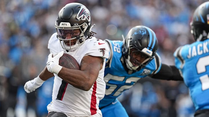 Atlanta Falcons running back Bijan Robinson scored two rushing touchdowns in Sunday's win against the Carolina Panthers. Atlanta Falcons running back Bijan Robinson scored two rushing touchdowns in Sunday's win against the Carolina Panthers.