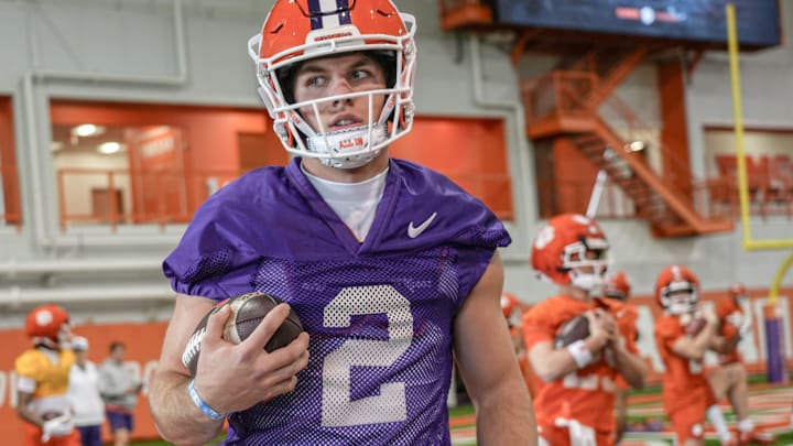 Clemson quarterback Tait Reynolds (2) during the first Spring football practice open to media in Clemson, SC Friday, Feb 27, 2026.