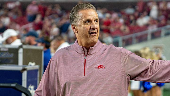 Arkansas Men's Basketball coach John Calipari waves at fans during a football game at Razorback Stadium on Saturday, Sept. 26, 2026. Arkansas Men's Basketball coach John Calipari waves at fans during a football game at Razorback Stadium on Saturday, Sept. 26, 2026.