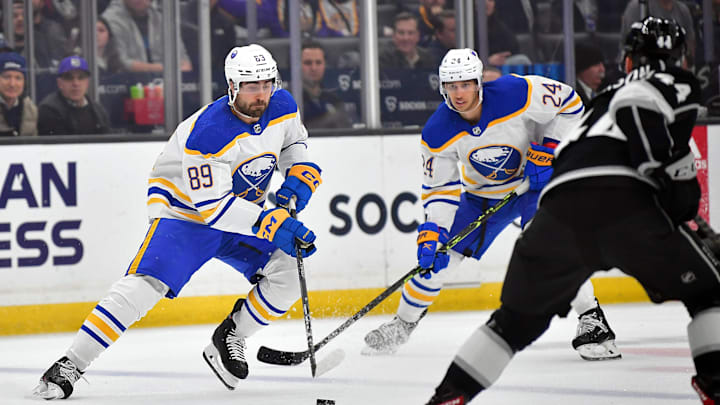 Feb 13, 2023; Los Angeles, California, USA; Buffalo Sabres right wing Alex Tuch (89) moves the puck