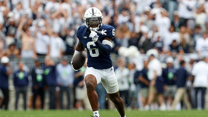 Sep 19, 2026; University Park, Pennsylvania, USA; Penn State Nittany Lions wide receiver Koby Howard (6) breaks away with a run that would result in a touchdown during the second quarter against the Buffalo Bulls at West Shore Home Field at Beaver Stadium. Mandatory Credit: Matthew O'Haren-Imagn Images Sep 19, 2026; University Park, Pennsylvania, USA; Penn State Nittany Lions wide receiver Koby Howard (6) breaks away with a run that would result in a touchdown during the second quarter against the Buffalo Bulls at West Shore Home Field at Beaver Stadium. Mandatory Credit: Matthew O'Haren-Imagn Images