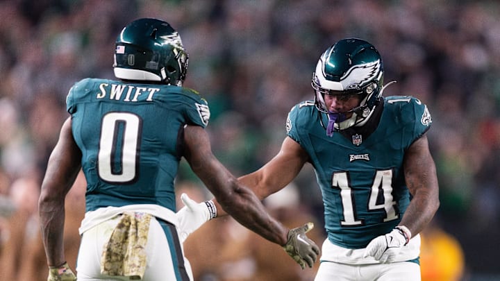 Nov 5, 2023; Philadelphia, Pennsylvania, USA; Philadelphia Eagles running back Kenneth Gainwell (14)
