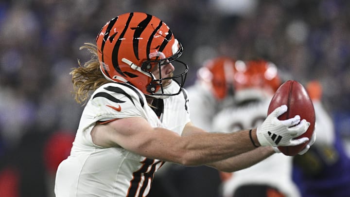 Nov 7, 2024; Baltimore, Maryland, USA;Cincinnati Bengals wide receiver Trenton Irwin (16) secures  a punt  during the first half against the Baltimore Ravens at M&T Bank Stadium. Mandatory Credit: Tommy Gilligan-Imagn Images